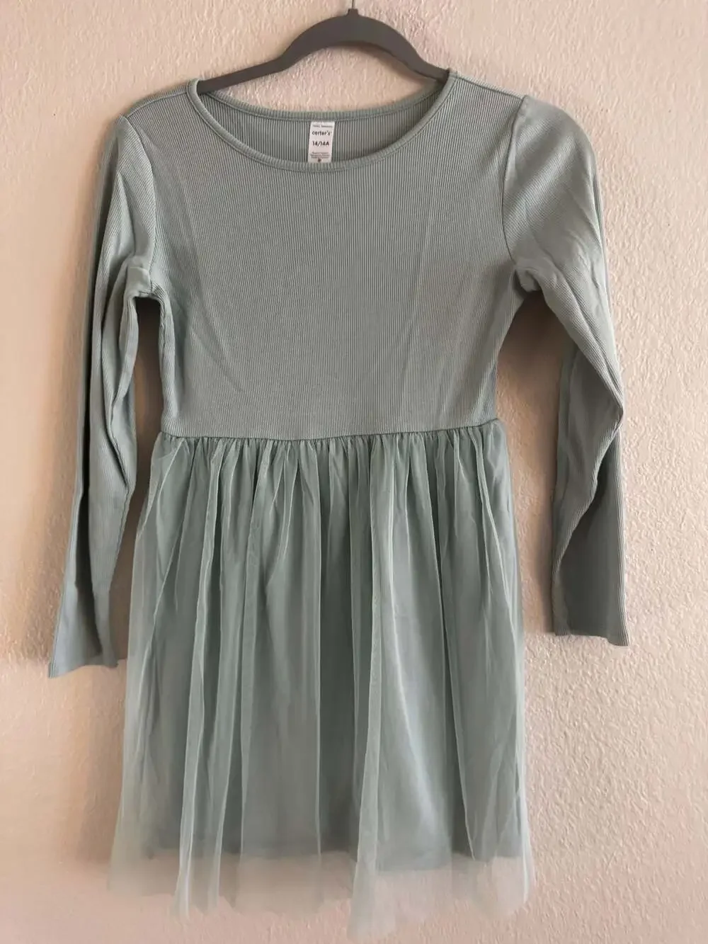 Carter’s Girls Sage Green Ribbed Tulle Dress Size 14/14A